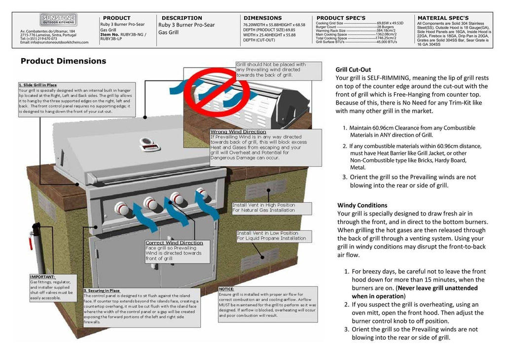 Sunstone Ruby 3 Burner Gas Grill