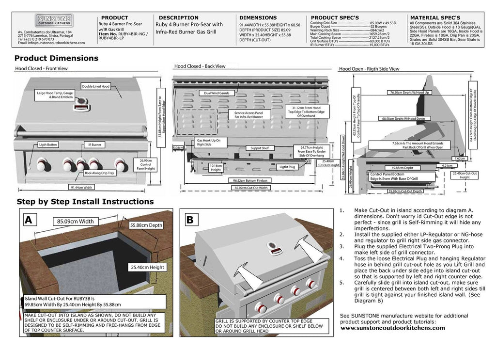 Sunstone Ruby 4 Burner Gas Grill With Infrared