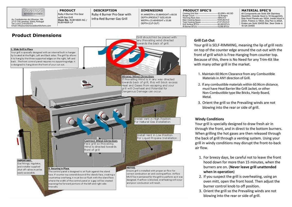 Sunstone Ruby 4 Burner Gas Grill With Infrared