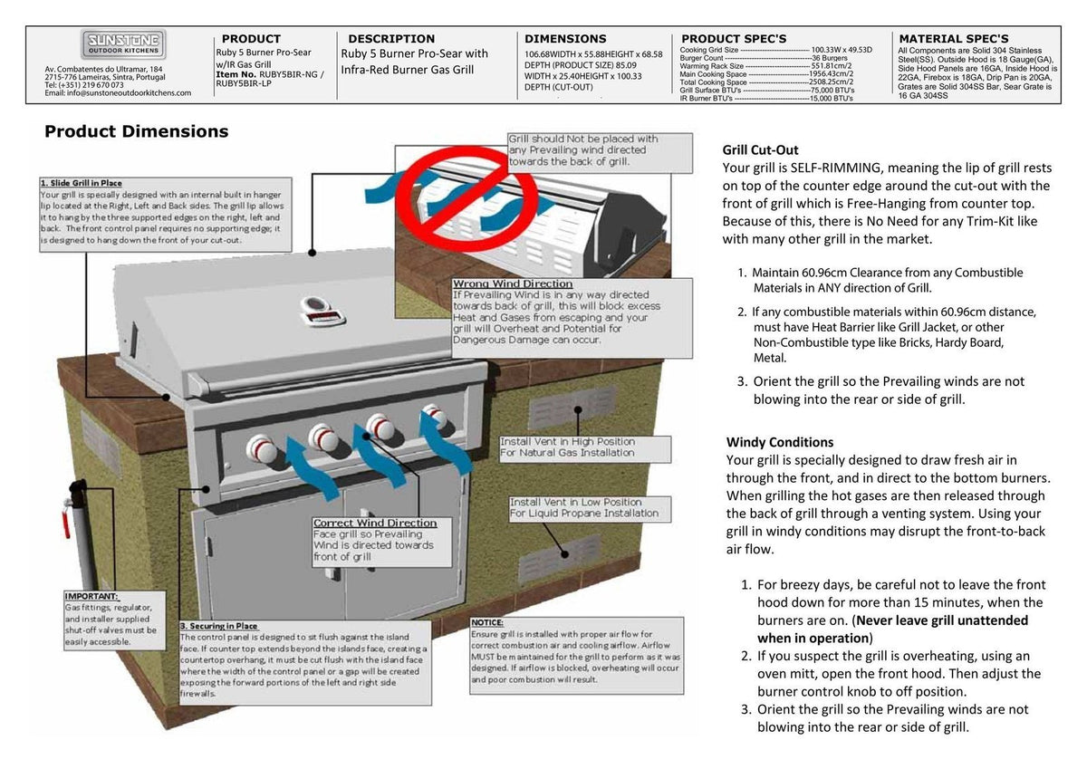 Sunstone Ruby 5 Burner Gas Grill With Infrared