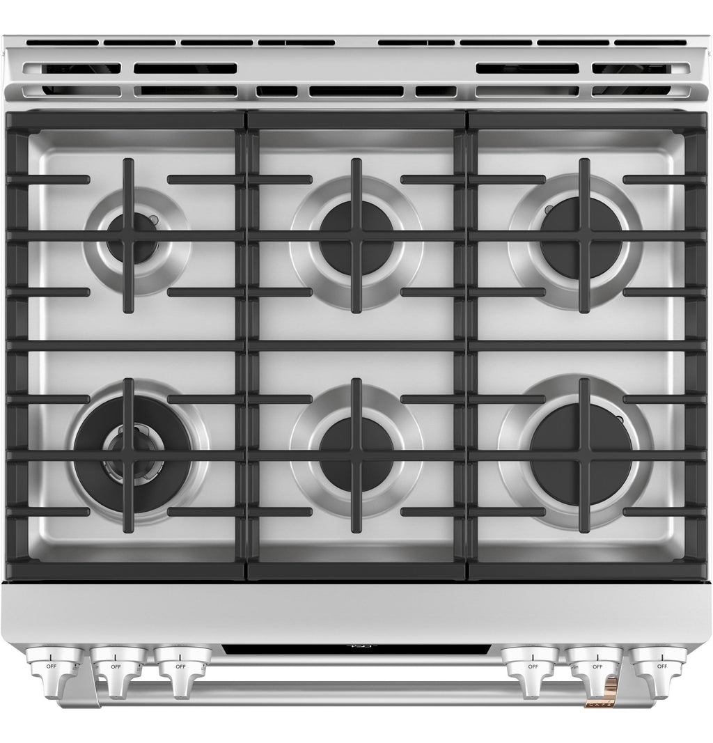 Café 30" Smart Slide-In, Front-Control, Gas Double-Oven Range with Convection