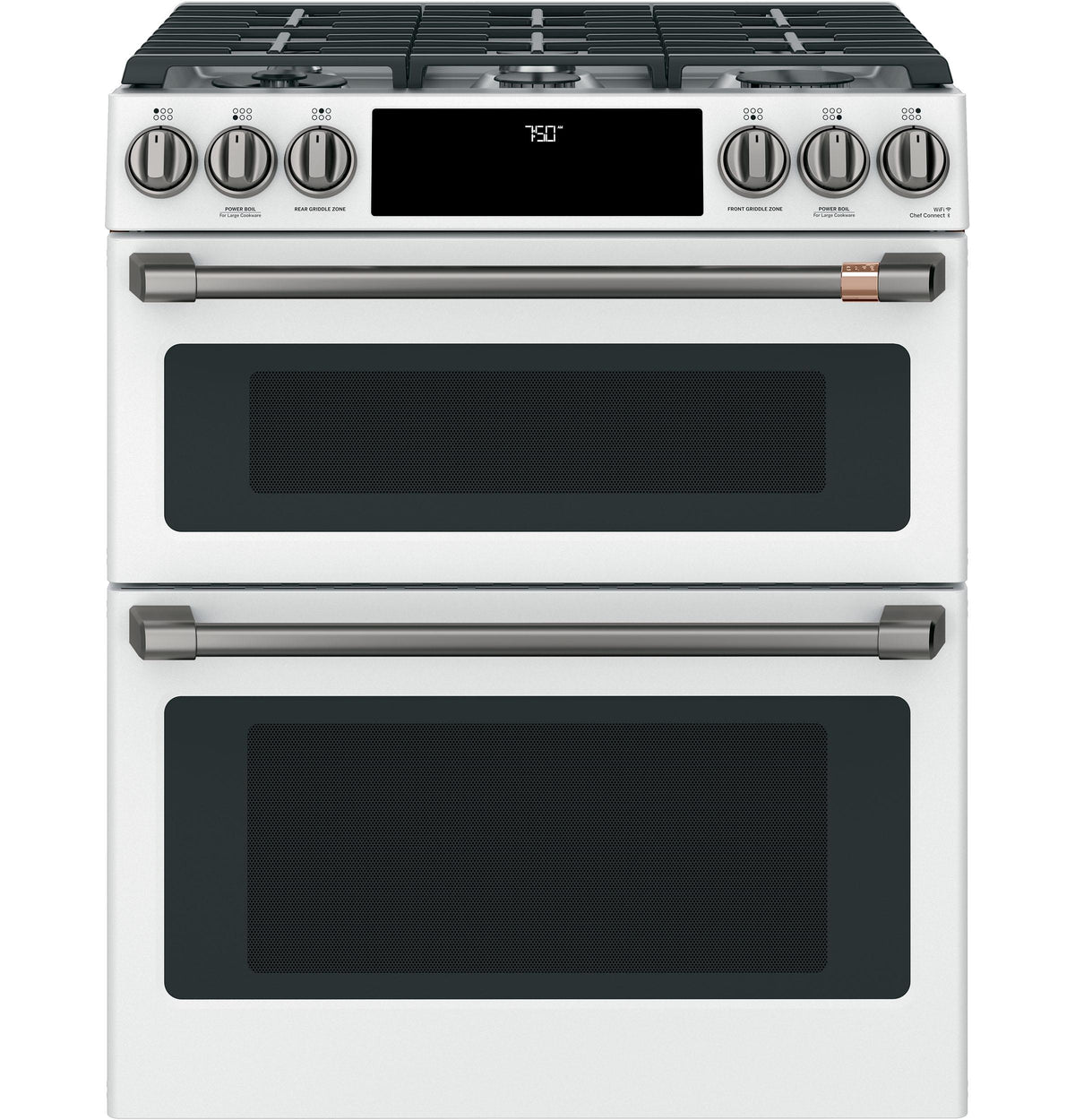 Café™ 30" Smart Slide-In, Front-Control, Gas Double-Oven Range with Convection