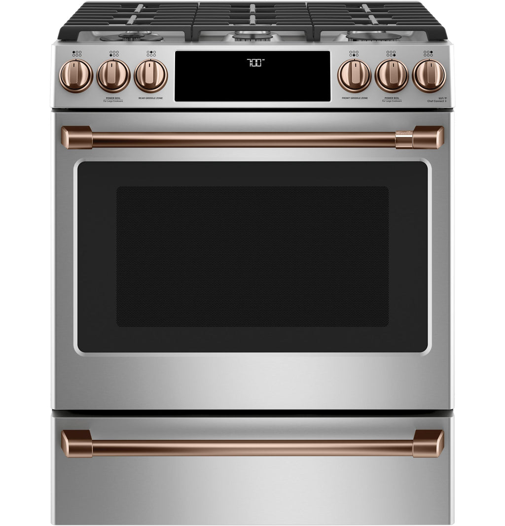 Café™ 30" Smart Slide-In, Front-Control, Gas Range with Convection Oven
