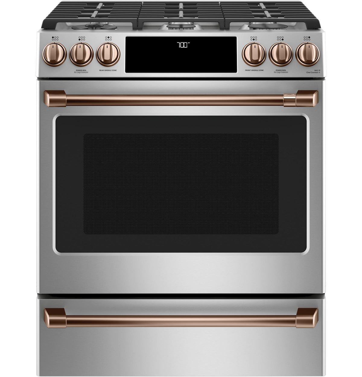 Café™ 30" Smart Slide-In, Front-Control, Gas Range with Convection Oven