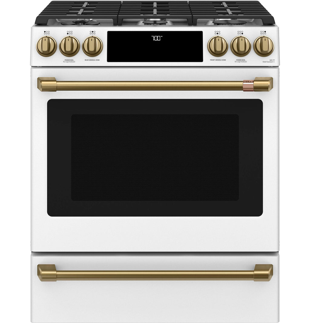 Café™ 30" Smart Slide-In, Front-Control, Gas Range with Convection Oven