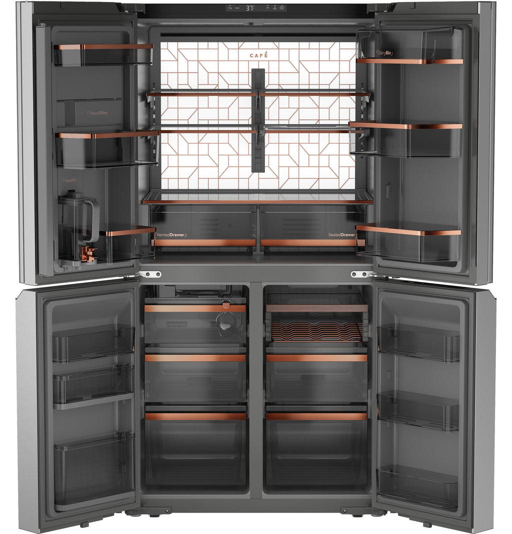 Café™ ENERGY STAR® 28.3 Cu. Ft. Smart Quad-Door Refrigerator in Platinum Glass with Dual-Dispense AutoFill Pitcher