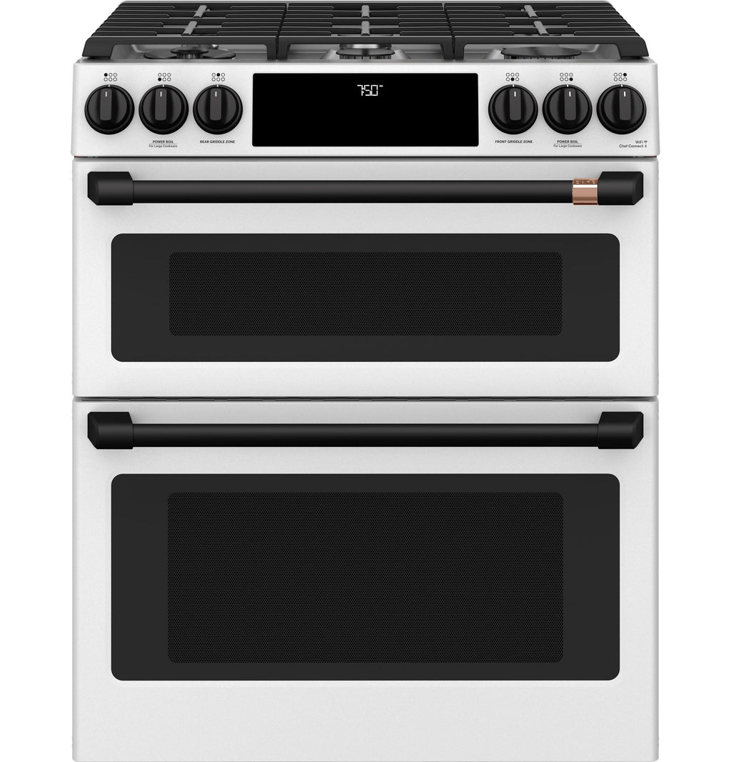 Café™ 30" Smart Slide-In, Front-Control, Gas Double-Oven Range with Convection