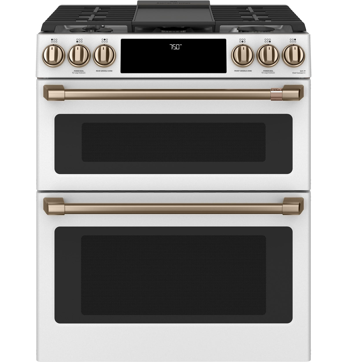 Café™ 30" Smart Slide-In, Front-Control, Gas Double-Oven Range with Convection