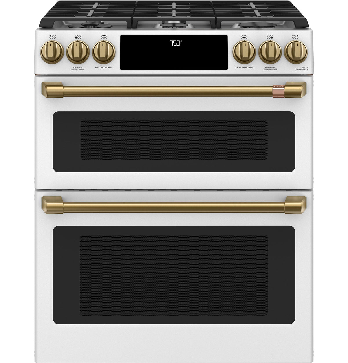 Café™ 30" Smart Slide-In, Front-Control, Gas Double-Oven Range with Convection
