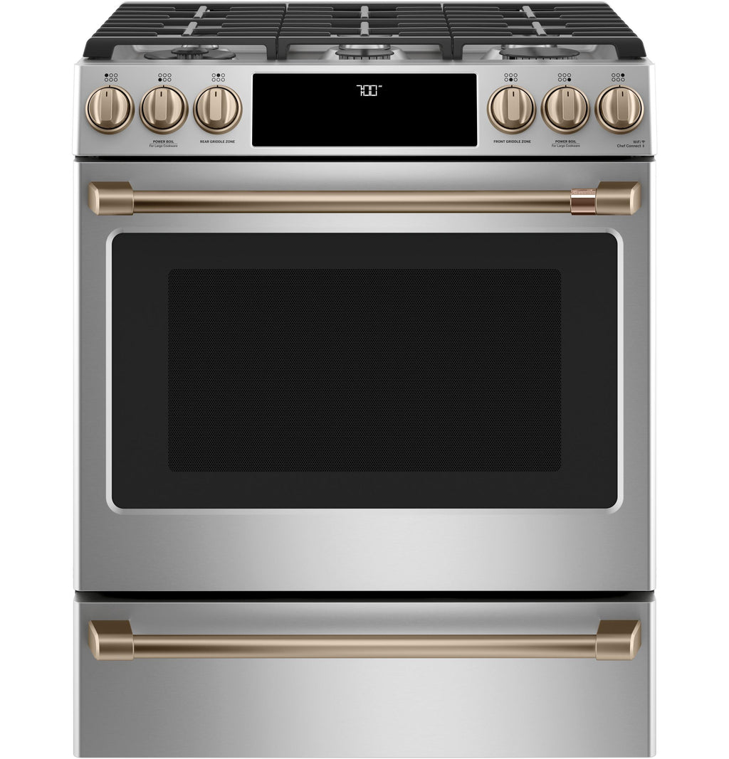 Café™ 30" Smart Slide-In, Front-Control, Gas Range with Convection Oven