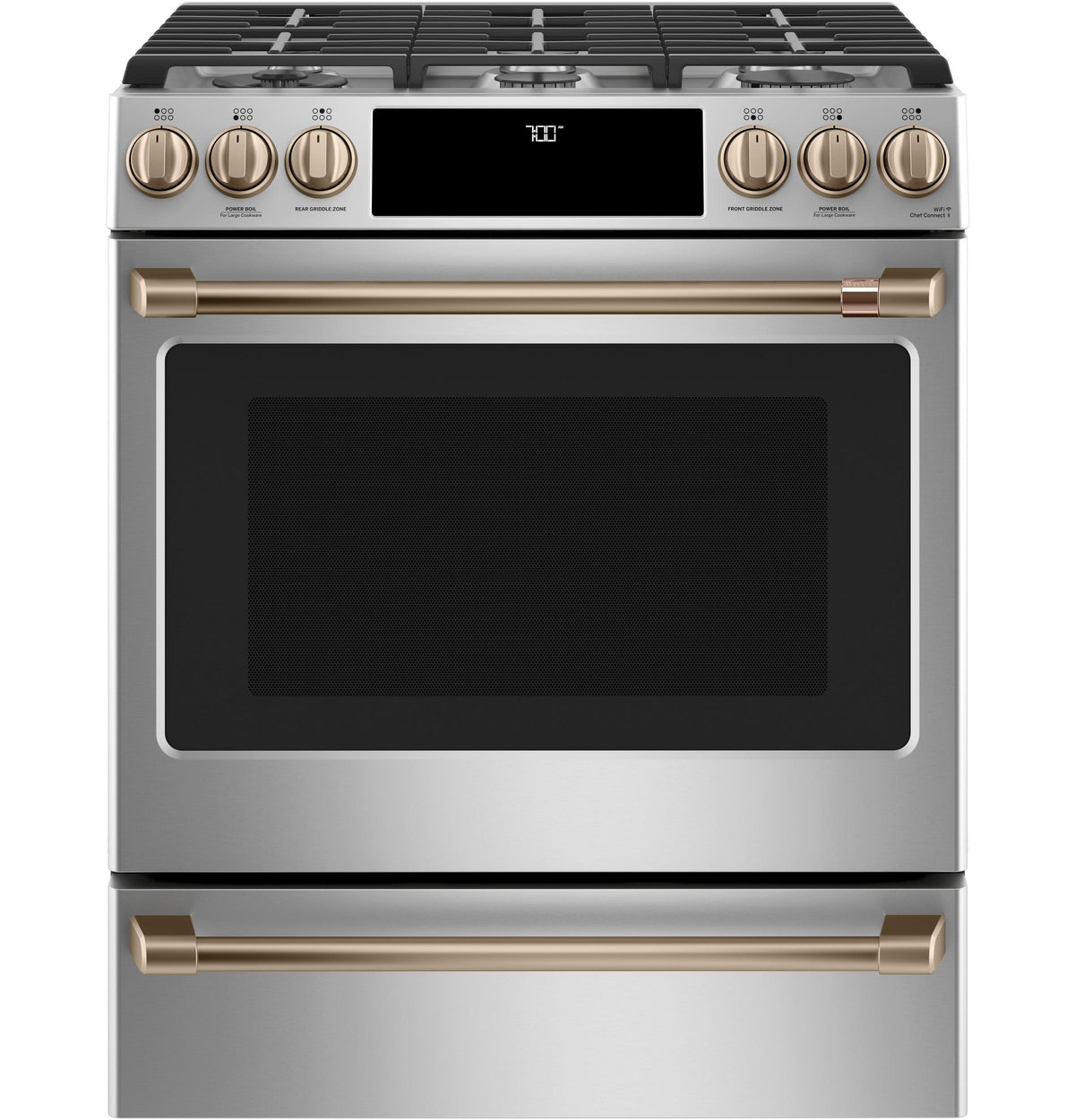 Café™ 30" Smart Slide-In, Front-Control, Gas Range with Convection Oven