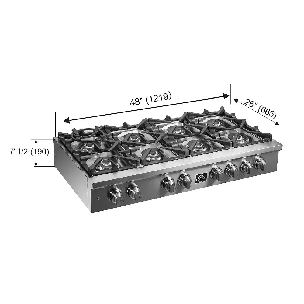 Forno Spezia 48-Inch 8-Burner Gas Rangetop with Griddle and Wok Ring, Stainless Steel (FCTGS5751-48)