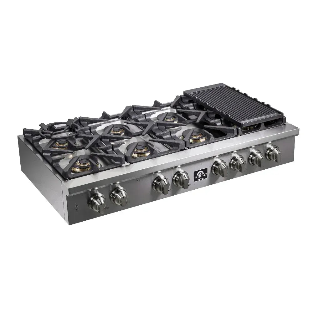 Forno Spezia 48-Inch 8-Burner Gas Rangetop with Griddle and Wok Ring, Stainless Steel (FCTGS5751-48)
